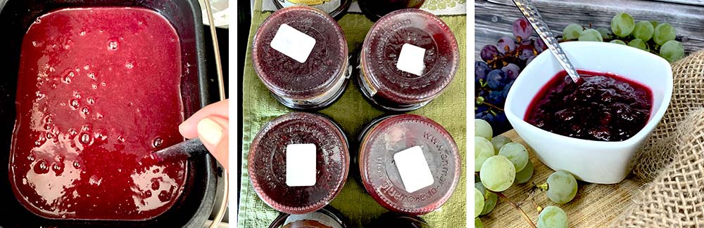 Príprava hroznového džemu v jednotlivých krokoch
