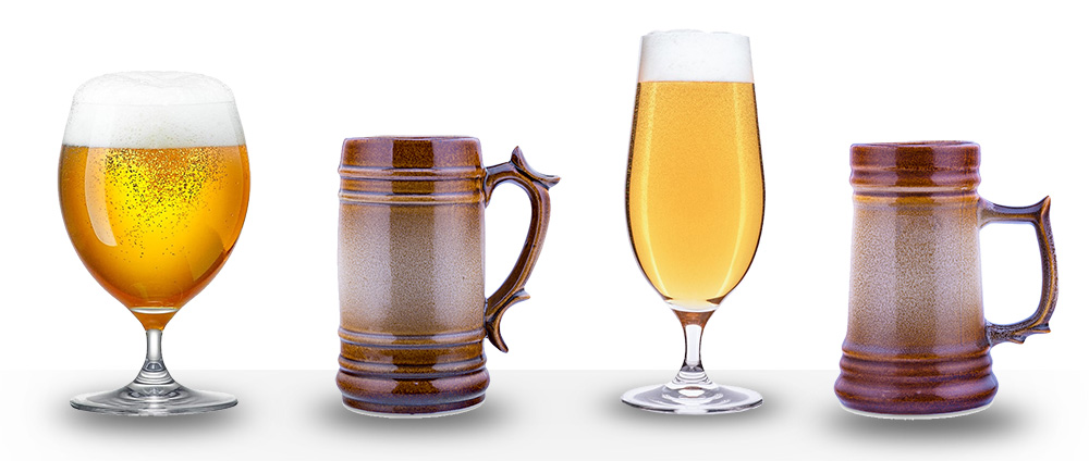 detaily krígľov a sklenených pohárov na pivo