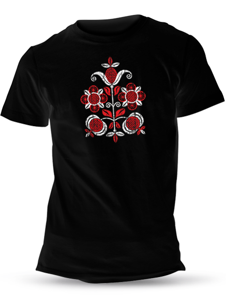 Tričko folklórny kvet retro Unisex Čierne
