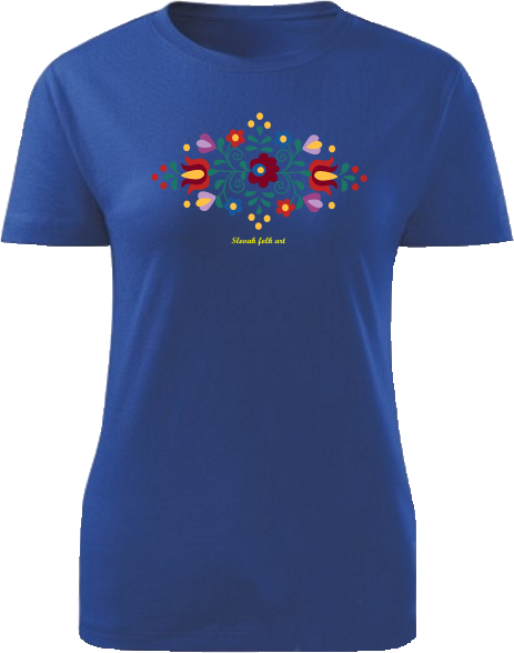 Tričko Slovak folk art kvetový ornament Dámske klasik Kráľovské modré