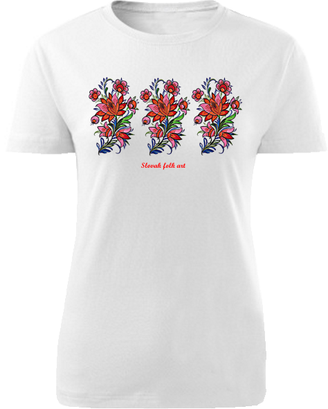 Tričko Slovak folk art kvetiny Dámske klasik Biele