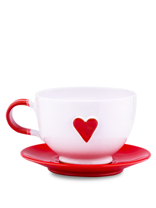 Šálka s tanierikom biela srdce červené