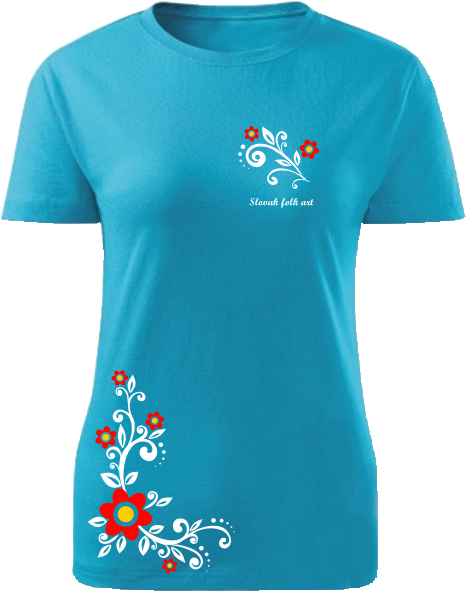 Tričko Slovak folk art kvetinová liana Dámske klasik Tyrkysové