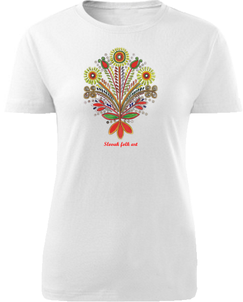 Tričko Slovak folk art kytica Dámske klasik Biele