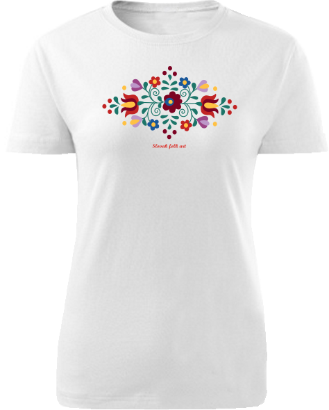 Tričko Slovak folk art kvetový ornament Dámske klasik Biele