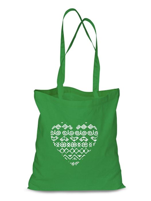 Plátená EKOlogická taška čičmanské srdce - dlhá rúčka Zelená