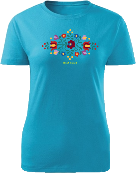 Tričko Slovak folk art kvetový ornament Dámske klasik Tyrkysové