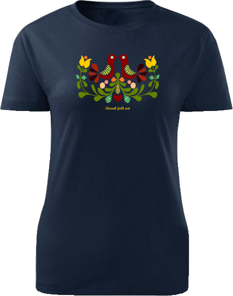 Tričko Slovak folk art vtáky v kvieti Dámske klasik Námornícke modré
