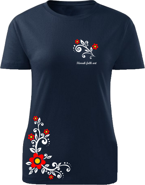 Tričko Slovak folk art kvetinová liana Dámske klasik Námornícke modré