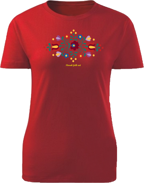 Tričko Slovak folk art kvetový ornament Dámske klasik Červené