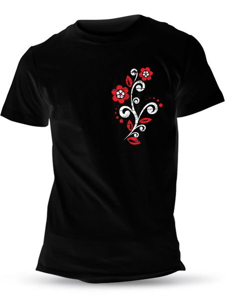 Tričko folklórny kvietok retro Unisex Čierne