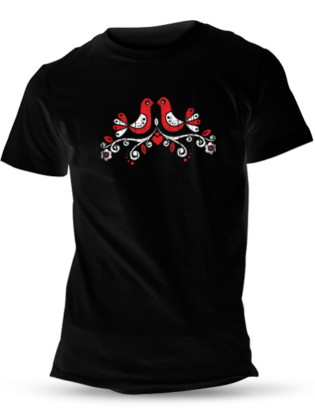 Tričko ľudové vtáčiky retro Unisex Čierne