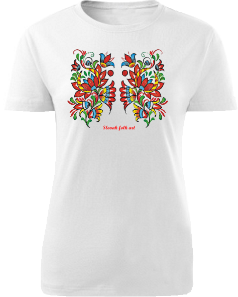 Tričko Slovak folk art kvety Dámske klasik Biele