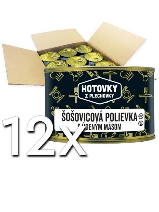 Hotovky z plechovky Domáca Šošovicová polievka s údeným mäsom 600ml | 10ks v kartóne