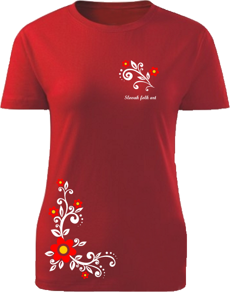 Tričko Slovak folk art kvetinová liana Dámske klasik Červené
