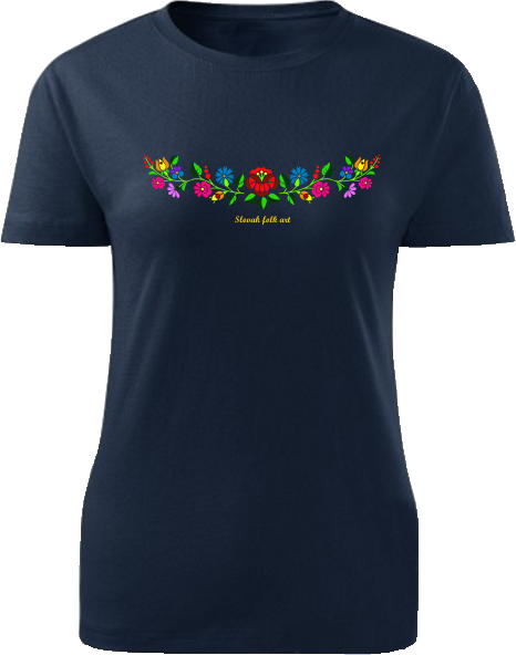 Tričko Slovak folk art kvietky Dámske klasik Námornícke modré