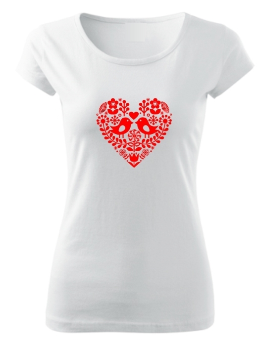 Tričko folklórne srdce červené Pure Biele