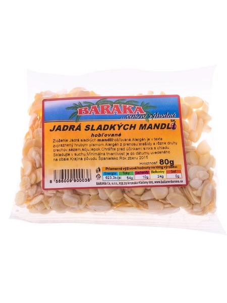 Baraka Jadrá sladkých mandlí hobľované 80g