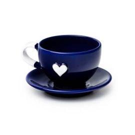Šálka s tanierikom mini modrá srdce biele