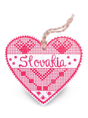 Drevené srdce Slovakia výšivka - červené