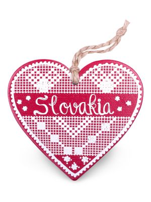 Drevené srdce Slovakia výšivka - bordové