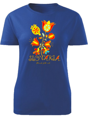 Tričko Slovakia kvet Dámske klasik Kráľovské modré