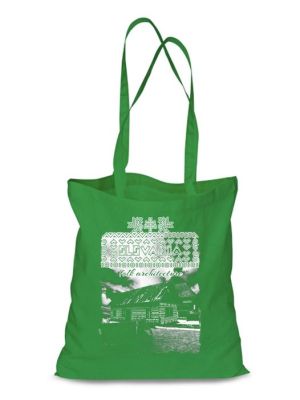 Plátená EKOlogická taška Čičmany chalúpky - dlhá rúčka Zelená