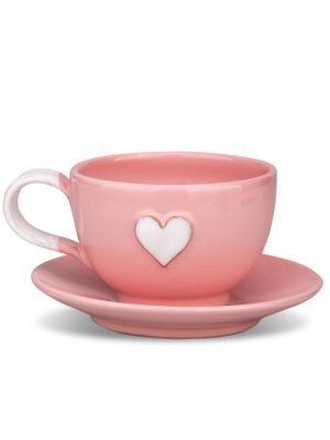 Šálka s tanierikom mini ružová srdce biele