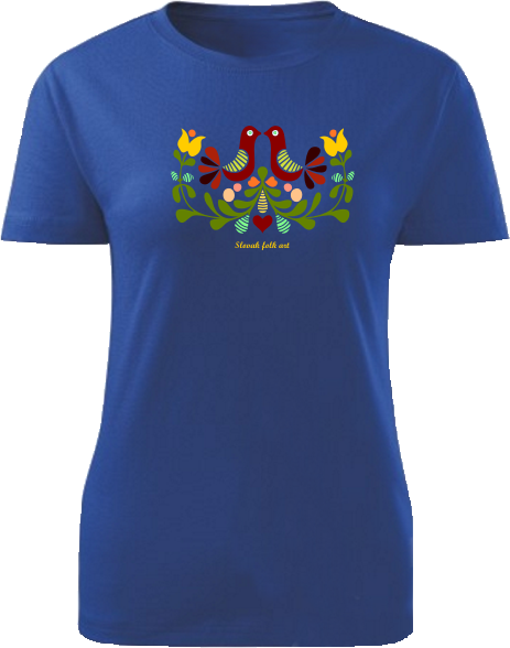 Tričko Slovak folk art vtáky v kvieti Dámske klasik Kráľovské modré