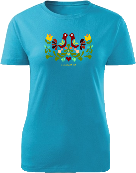 Tričko Slovak folk art vtáky v kvieti Dámske klasik Svetlomodré