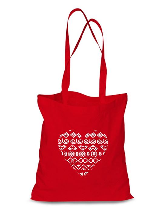 Plátená EKOlogická taška čičmanské srdce - dlhá rúčka Červená