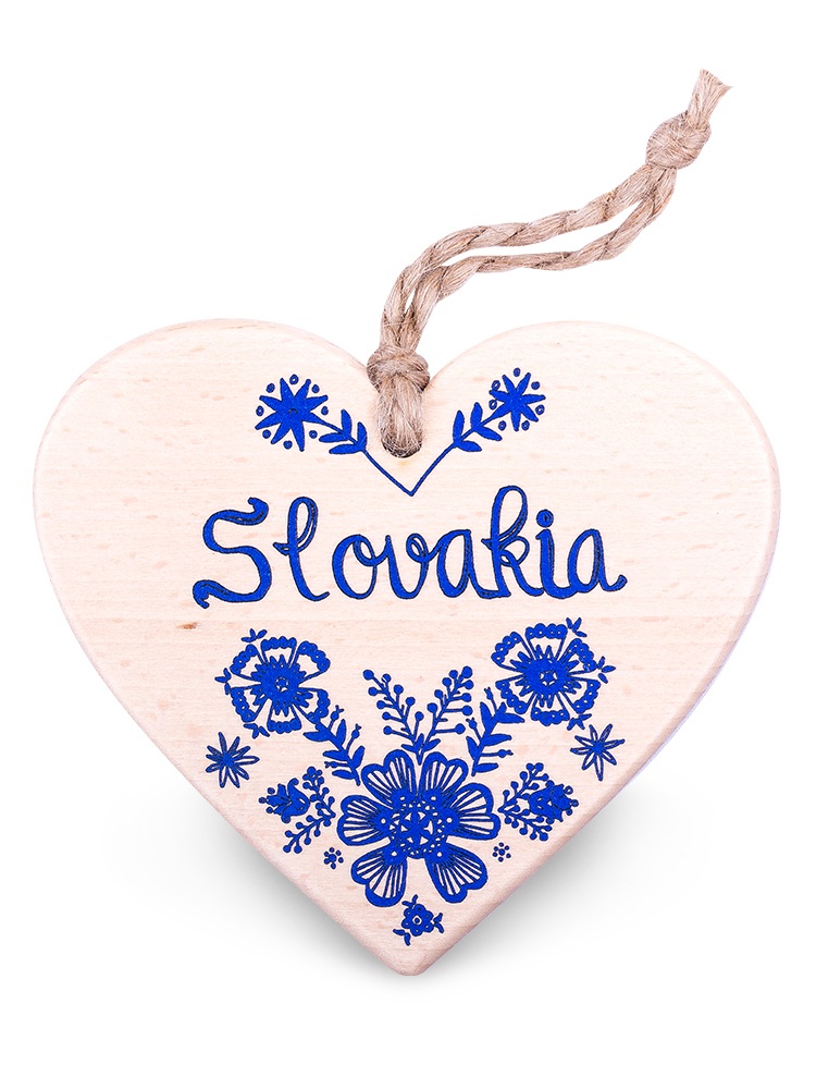 Drevené srdce Slovakia kvety - modré