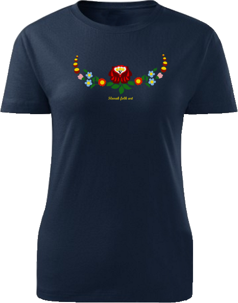 Tričko Slovak folk art kvietky Dámske klasik Námornícke modré