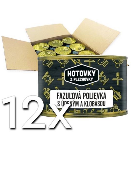 Hotovky z plechovky Fazuľová polievka s údeným a klobásou 400ml | 12ks v kartóne
