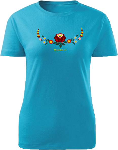 Tričko Slovak folk art ruža Dámske klasik Svetlomodré