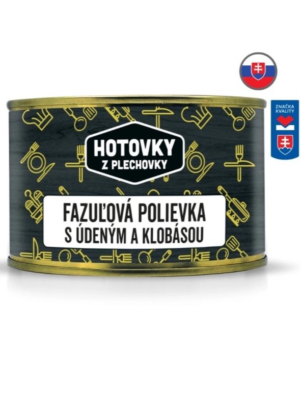 Hotovky z plechovky Fazuľová polievka s údeným a klobásou 400ml