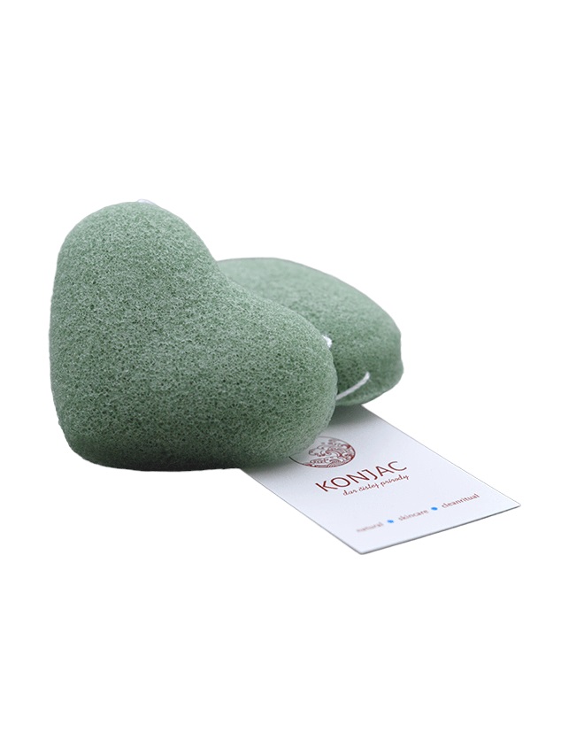 Konjac Pleťová špongia srdce zelené - zelený čaj