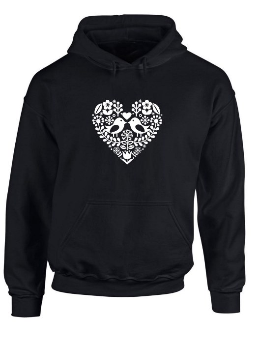 Mikina folklórne srdce Unisex Čierna
