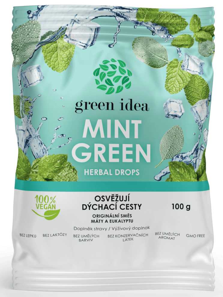 Green Idea Bylinné cukríky Mint green - Osvieženie, dýchacie cesty 100g