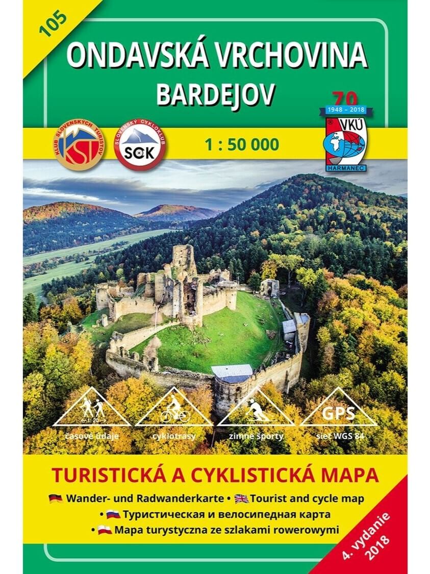 Ondavská vrchovina - Bardejov 105 Turistická mapa 1:50 000