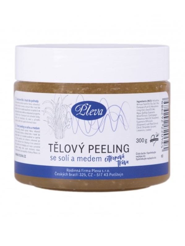 Pleva Telový peeling so soľou a medom citrónová tráva 300g