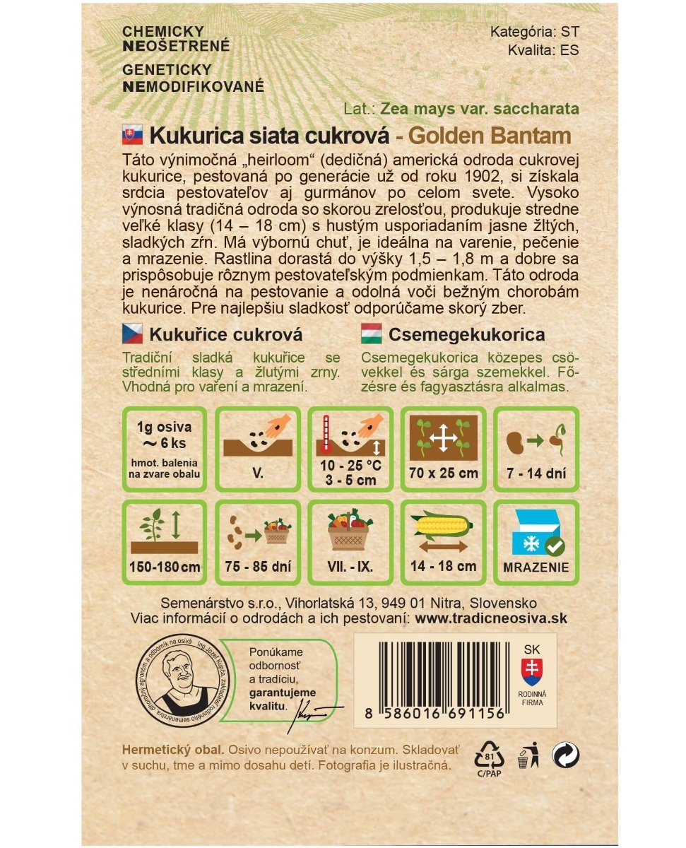 Semenárstvo Kukurica siata cukrová Golden Bantam 15g