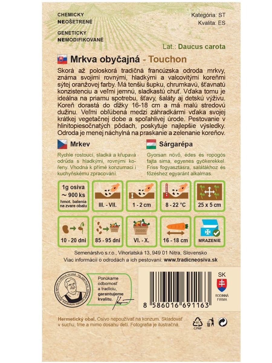 Semenárstvo Mrkva obyčajná Touchon 2g