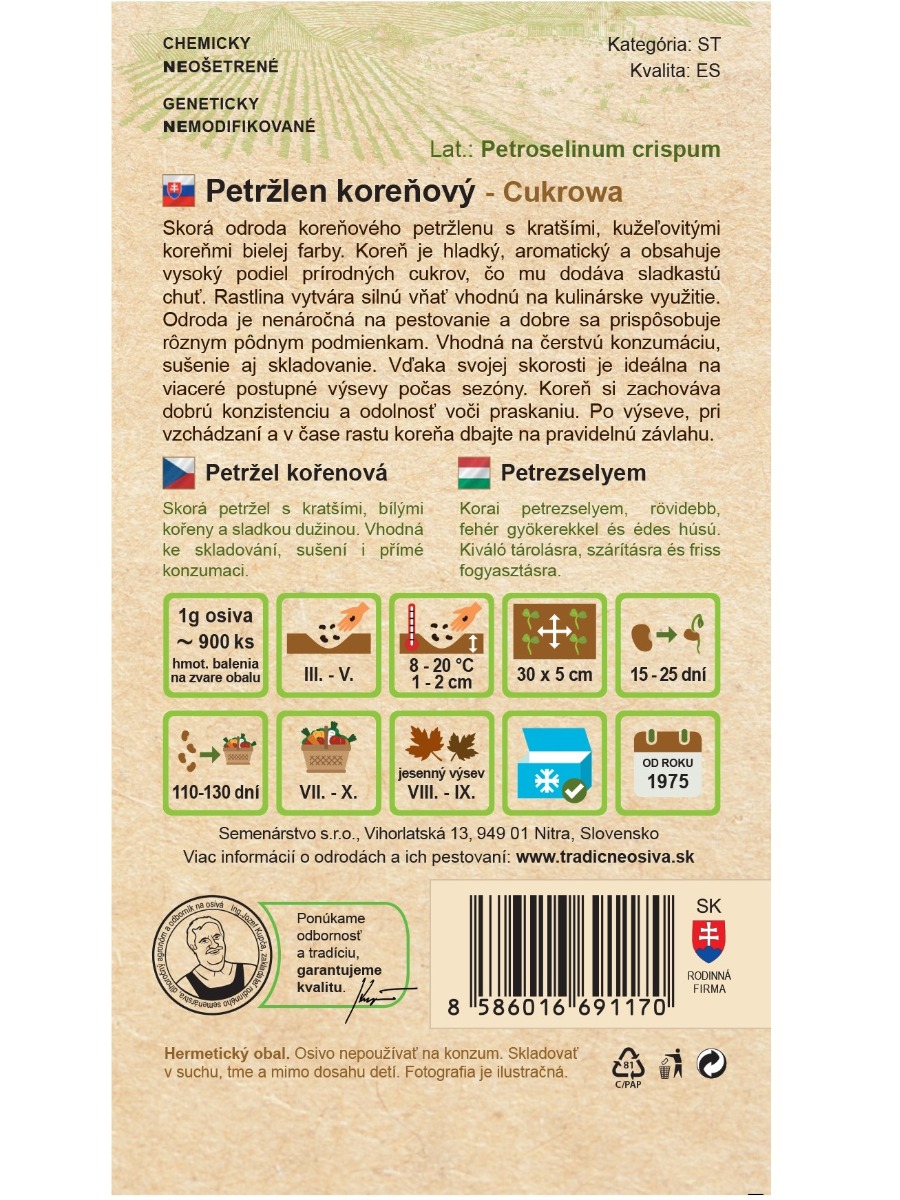 Semenárstvo Petržlen koreňový Cukrowa 2g
