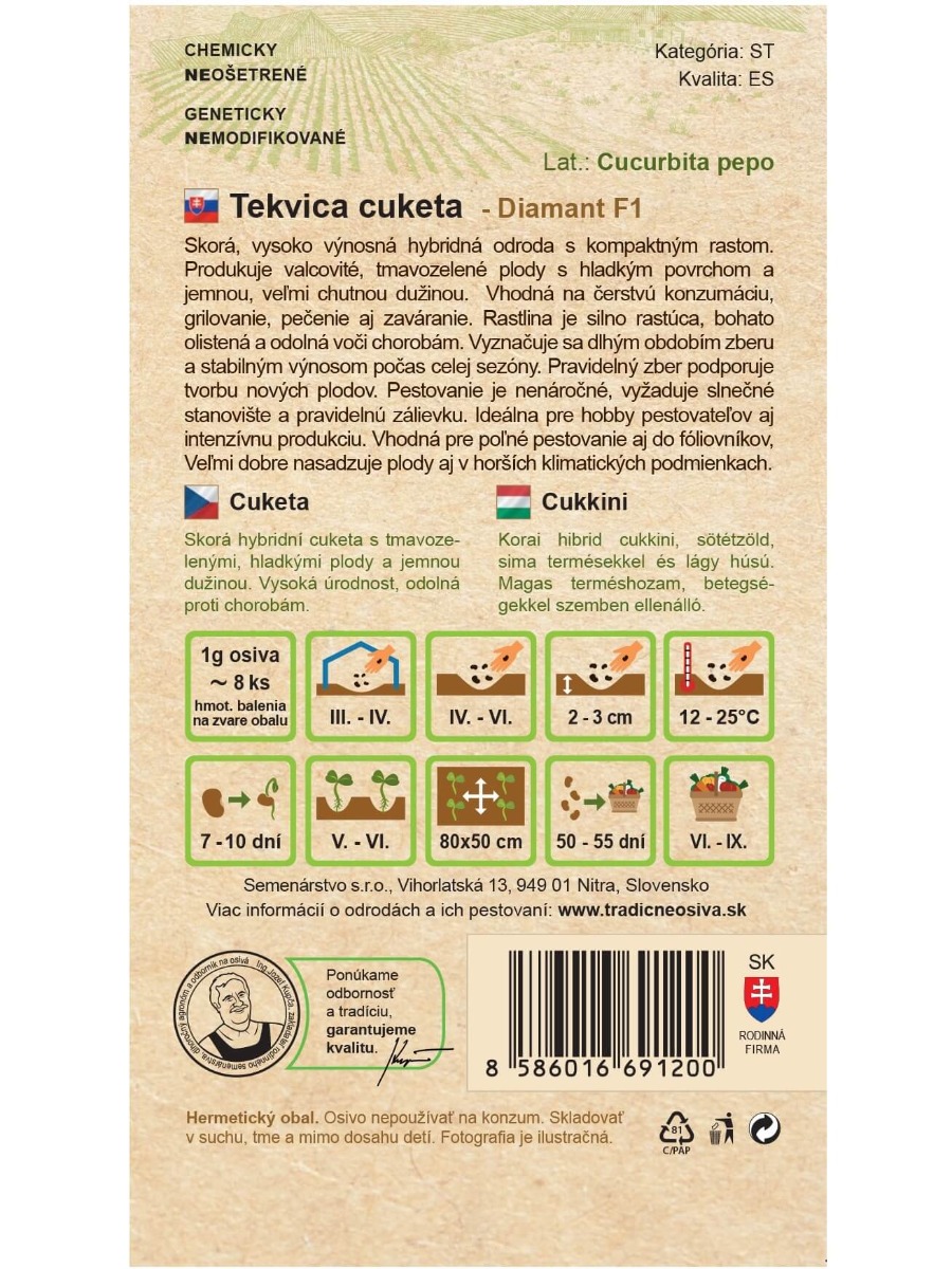 Semenárstvo Tekvica cuketa Diamant F1 2g