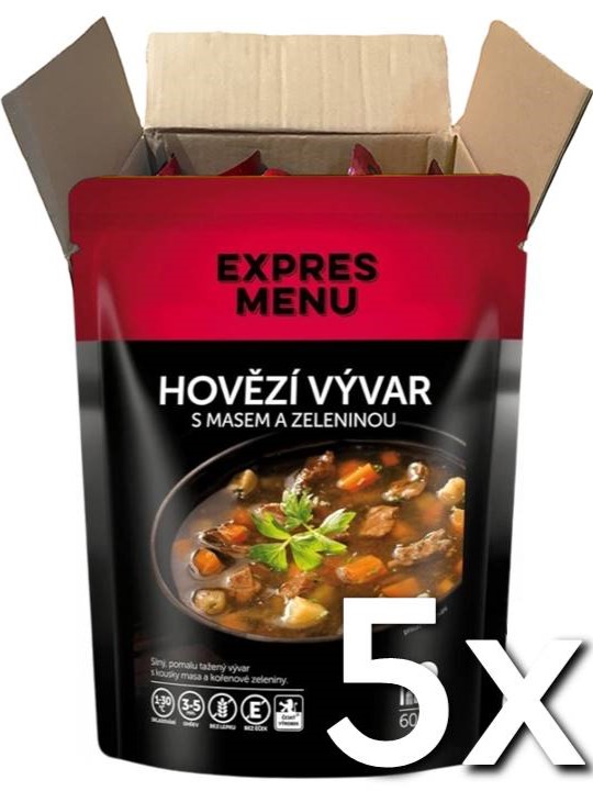 Expres menu Hovädzí vývar s mäsom a zeleninou 2 porcie 600g | 5ks v kartóne