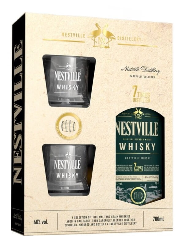 Whisky Nestville Blended 40% 0,7L darčekové balenie + 2 poháre
