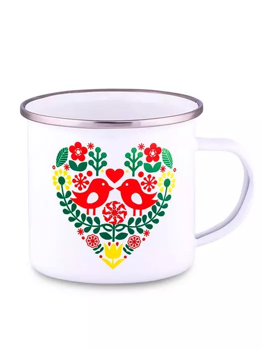 Plechový hrnček folklórne srdce červené 1 300ml