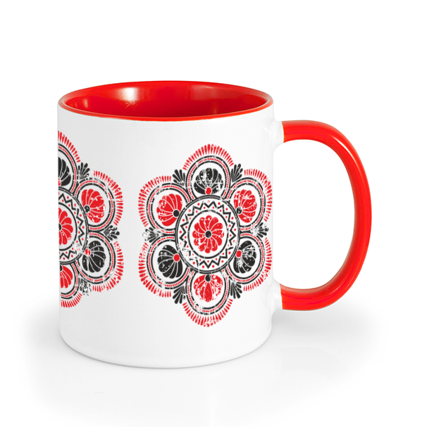 Ľudový hrnček folklórny kruh retro Červený