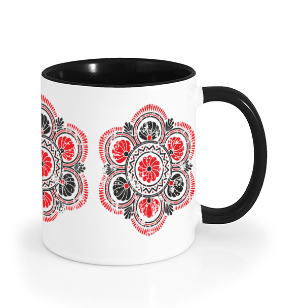 Ľudový hrnček folklórny kruh retro Čierny